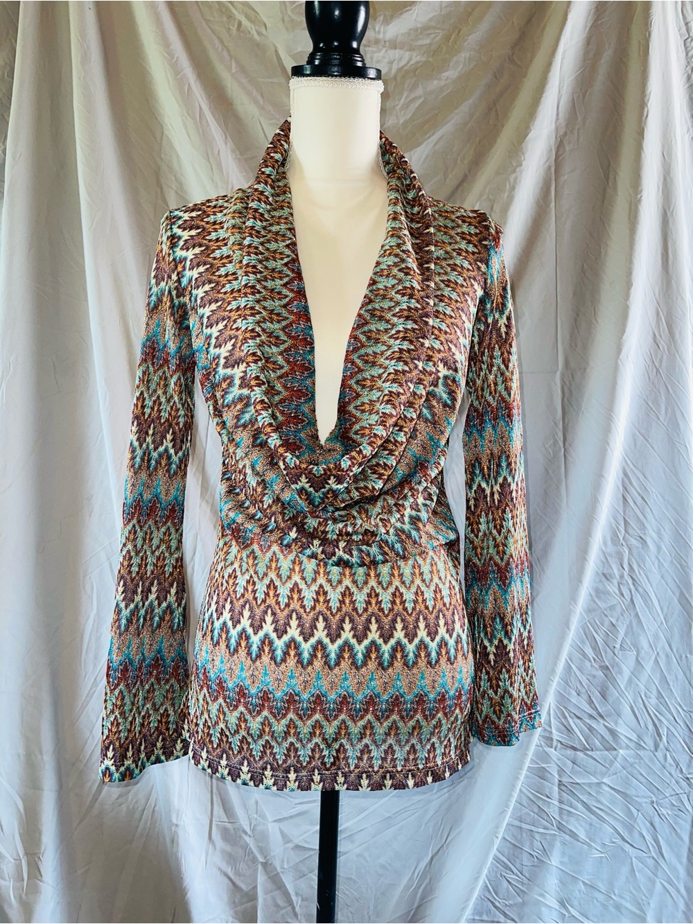 Vintage Y2K Western Boho Whimsigoth Cowl Neck Long Sleeve